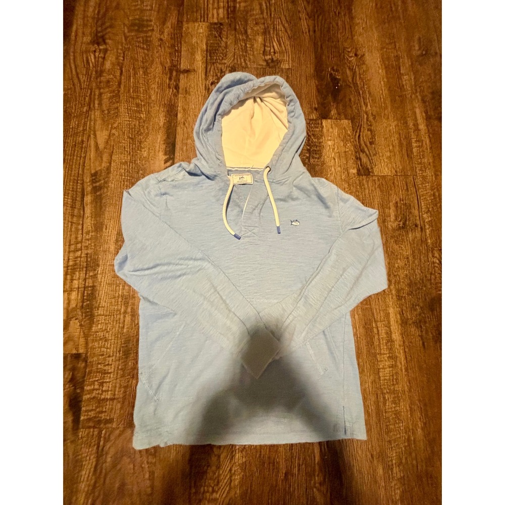 Southern Tide Skipjack Hoodie Light Blue Slub Knit Button Pullover Mens